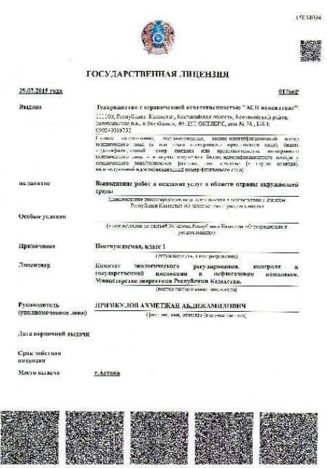 Лицензия охрана окружающей среды 1 категория